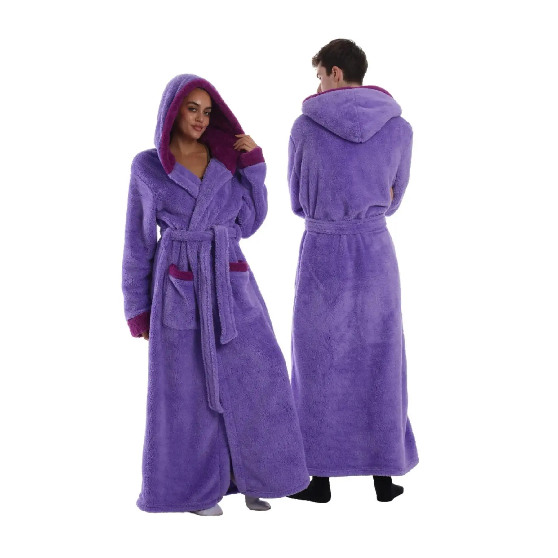 Adults' Extra Thick Long-Sleeve Hooded Loungewear Robe, Animal Prints Couple's Lounge Wear Blanket Bathrobe homeessentials