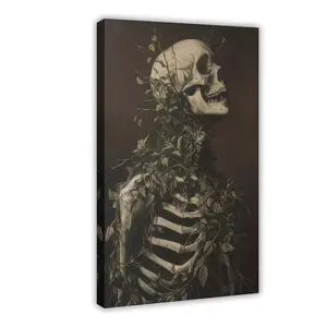 A Classic Plant Skull Poster - Art Deco Classic Retro Gothic Dark Academy Canvas Art Print, Suitable for Living Room, Bedroom, Bathroom, Dining Room - Stylish Theme Wall Art Interior Decoration