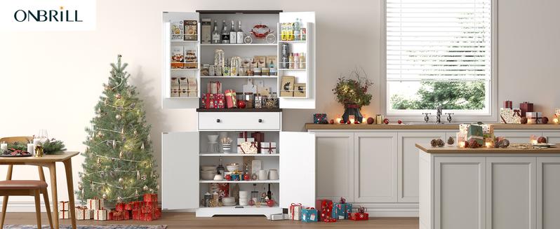 【Valentine's Day Gift】ONBRILL 71" Tall Farmhouse Kitchen Pantry Cabinet with 6 Door Shelves & Drawer Wood Storage Cabinet 2 Adjustable Shelves 4 Barn Doors Freestanding Cupboard for Kitchen Dining Room 【Valentine's Day Gift】ONBRILL 71" Tall Farmhouse Kitchen Pantry Cabinet with 6 Door Shelves & Drawer Wood Storage Cabinet 2 Adjustable Shelves 4 Barn Doors Freestanding Cupboard for Kitchen Dining Room