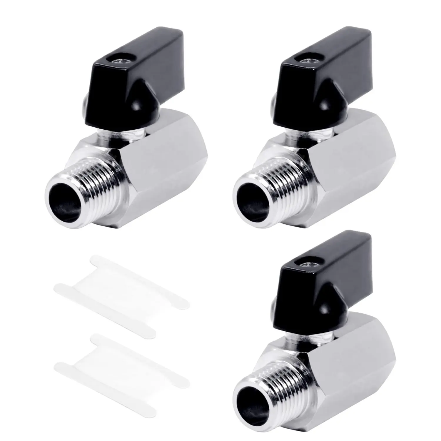 3Pack Nickel Brass 1/4" Mini Ball Valve - Female x Male NPT Thread, 150 PSI, 90 Degree Heavy Duty Handle, Corrosion Resistant Shut-Off Valve with Double-Seal System, Double O-Ring, 2Pcs Paper Tape for Home Improvement, Hydronic Heating