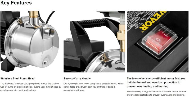 VEVOR Shallow Well Pump with Automatic Controller, TikTokShopBlackFriday, 1HP 115V, 1200 GPH 164 ft Head, Max 87 psi, Portable Stainless Steel Sprinkler Booster Jet Pumps for Garden Lawn Irrigation system, Water Transfer