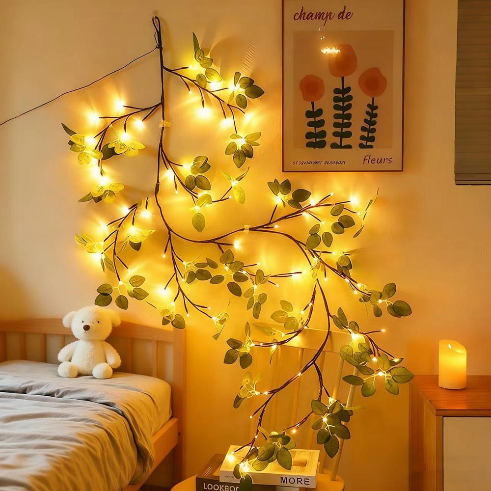 Leaf String Lights for Wall Willow Vine Tree Branch Lights Decoration Gift with 96 LED Light and Remote 8 Lighting Modes for Bedroom Wall Doors Windows Wedding Christmas