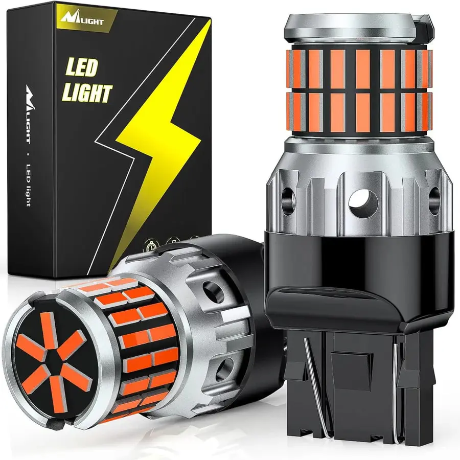 Nilight LED Headlight Bulbs - 2-Pack 7440/7443/T20 4014 63SMD Amber Yellow Super Bright Waterproof LED Car Lights, Led Headlights Bulbs