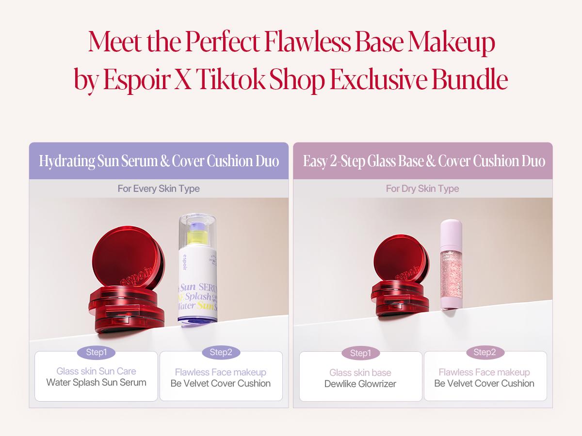 [Espoir Official][Bundle] Dewlike Jello Glowrizer & Be Velvet Cover Cushion Foundation | Hydrating Glow Base & Full Coverage Cushion