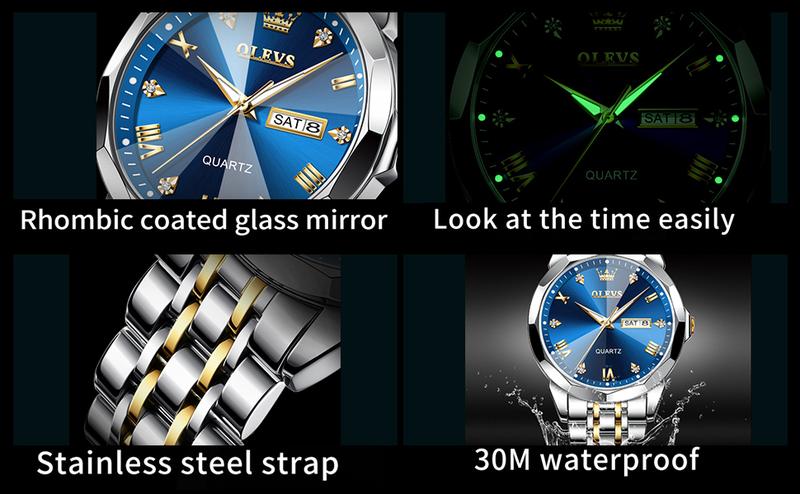 OLEVS Men's Diamond Business Dress Watch Analog Quartz Stainless Steel Waterproof Luminous Date Two Tone Casual Wrist Watches Time Accurate OLEVS Men's Diamond Business Dress Watch Analog Quartz Stainless Steel Waterproof Luminous Date Two Tone Casual Wrist Watches Time Accurate