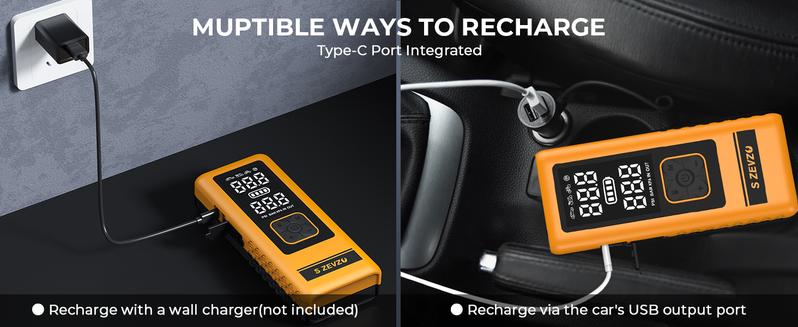 14000mAh Ultra-Safe Jump Starter with 150 PSI Air Compressor 45W Fast Charging Tire Pressure Check LED Light Jumper Cables Air Hose Storage Bag 4-in-1 Charging Cable