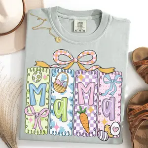 Comfort Colors Mama Coquette Bow T-Shirt, Easter Graphic Tee, Cute Spring Mom Shirt, Pastel Ribbon Design Top, Trendy Mother’s Day Gift, Soft Vintage Style Women’s Outfit - AMBER