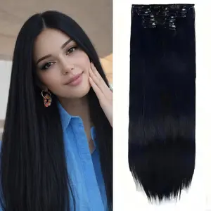 6PCS Clip in Hairpiece 24Inch Straight Long Hair Extensions for Women Synthetic Hairpiece for Daily Party Use