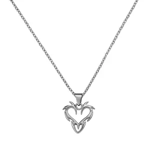 Tribal Heart Pendant Necklace - Stainless Steel