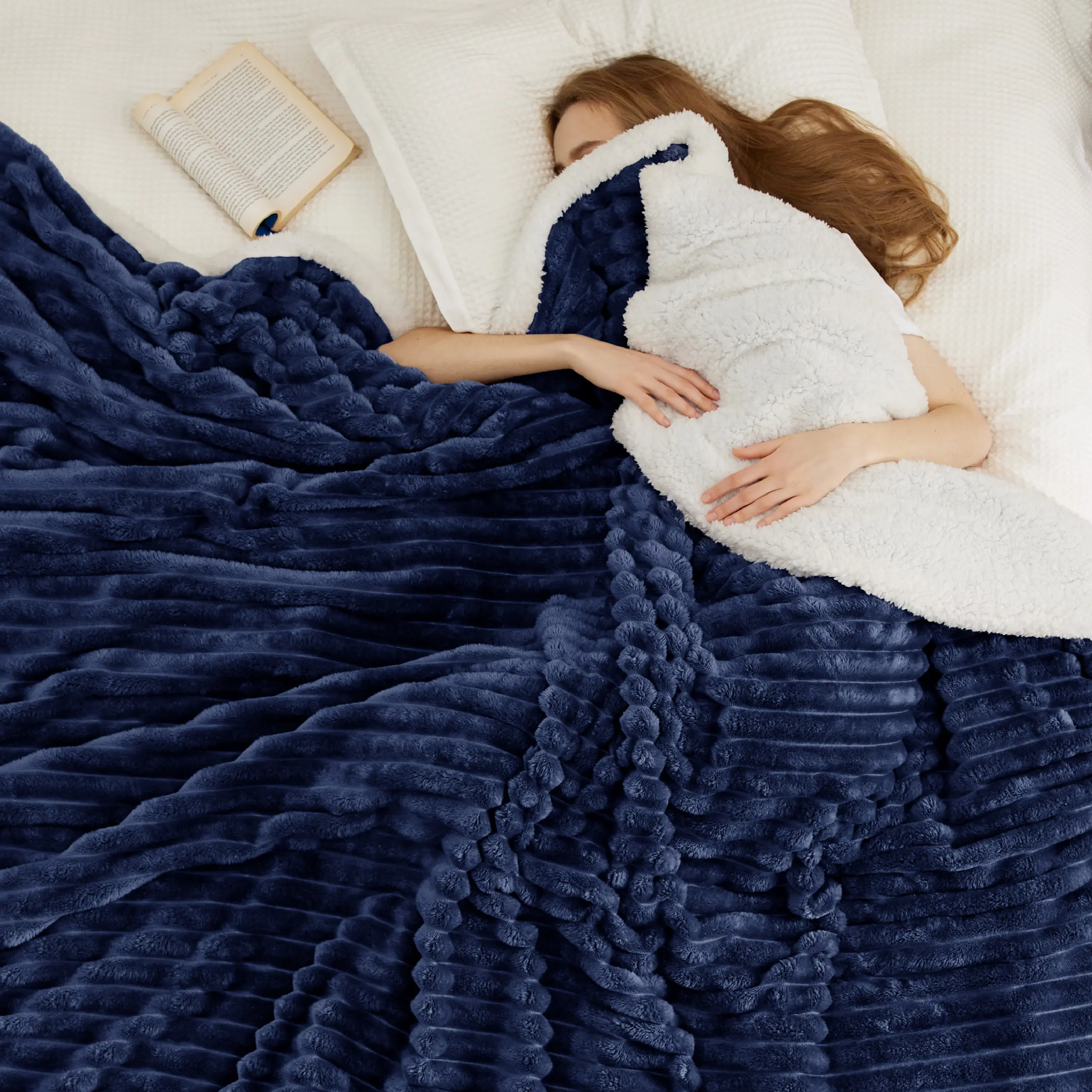 【backtoschool】Bedsure Striped Sherpa Blanket Super Soft Cozy Plush Fleece Flannel Solid  Modern Lightweight Comforter