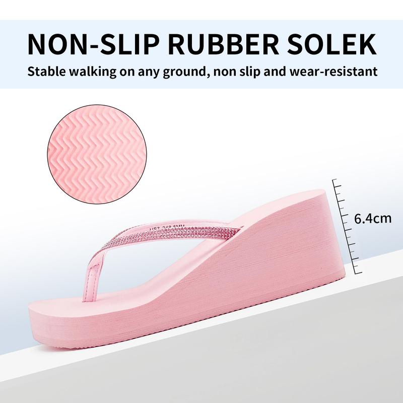 Lumubby Sparkly Rhinestone Wedge Heel Thong Sandals 8cm Platform Flip Flops Comfortable Casual Shoes for Summer Women's Y2K Inspired White Sandals