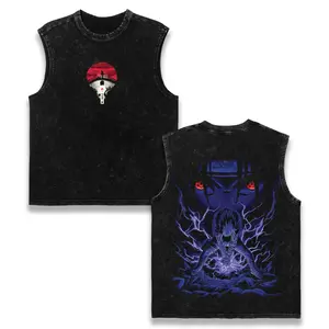 TankTop Retro Limited Sasuke Sharingan Uchiha Naruto Vintage Unisex Oversized Anime Graphic Tee Trendy Y2K Acid Washed Double Printed Cotton T-Shirt Streetwear Casual Apparel Top Outfits for Men Manga Game Movie Lover Gift For Fans Merch