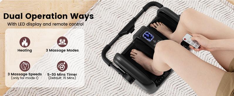 Costway Foot Massager with Heat, Remove Control, 2 Vibration Options, 5 Mode & 5 Compression Intensity, 360°Adjustable Stand, Electric Foot Massager, Shiatsu Feet Massager for Calf Arm Relax