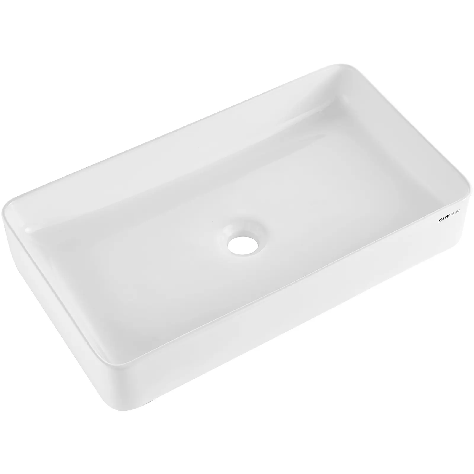 VEVOR 24"x13.8" White Ceramic Rectangle Vessel Sink, Durable Above-Counter Bathroom Sink with Splash Guard & Efficient Drainage, Minimalist Modern Design for Home Bathrooms, Restaurants, RV Vanities, Well-Packaged, Restaurant, Elegant And Modern Design