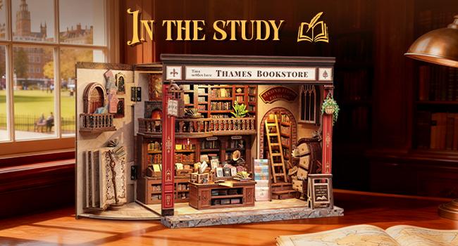 CUTEBEE British Thames Bookstore Book Nook Kit - DIY Miniature Dollhouse 3D Wooden Puzzle for Adults, Cozy Library Bookshelf Decor, Perfect Gifts for Family Friends