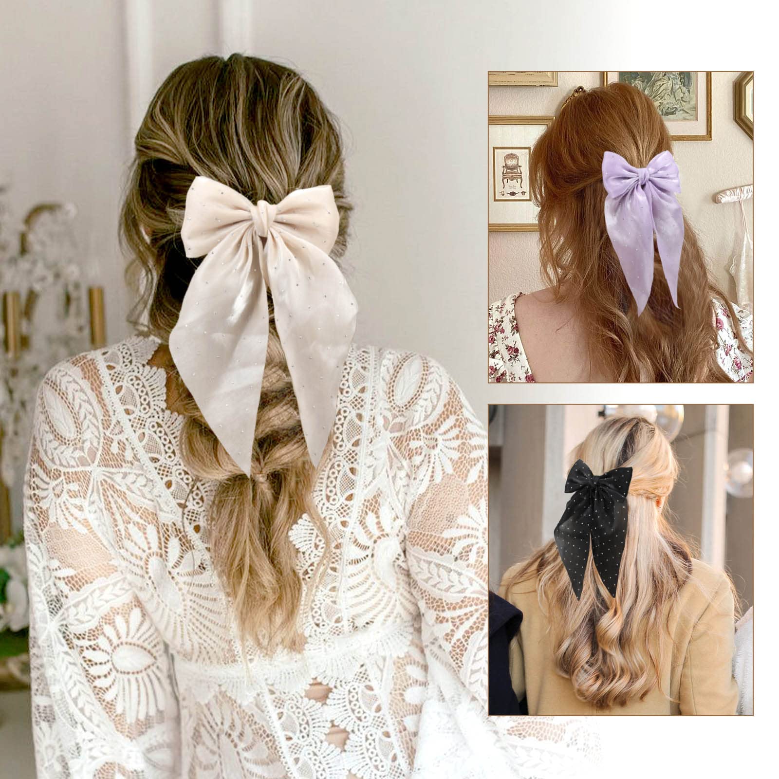 8Pcs Rhinestone Tulle Layered Hair Bows for Women Girls 5.3 Inch Barrette Hair Clip Long Gauze Bows French Style Hair Accessories (Small tulle bow) 8Pcs Rhinestone Tulle Layered Hair Bows for Women Girls 5.3 Inch Barrette Hair Clip Long Gauze Bows French Style Hair Accessories (Small tulle bow)