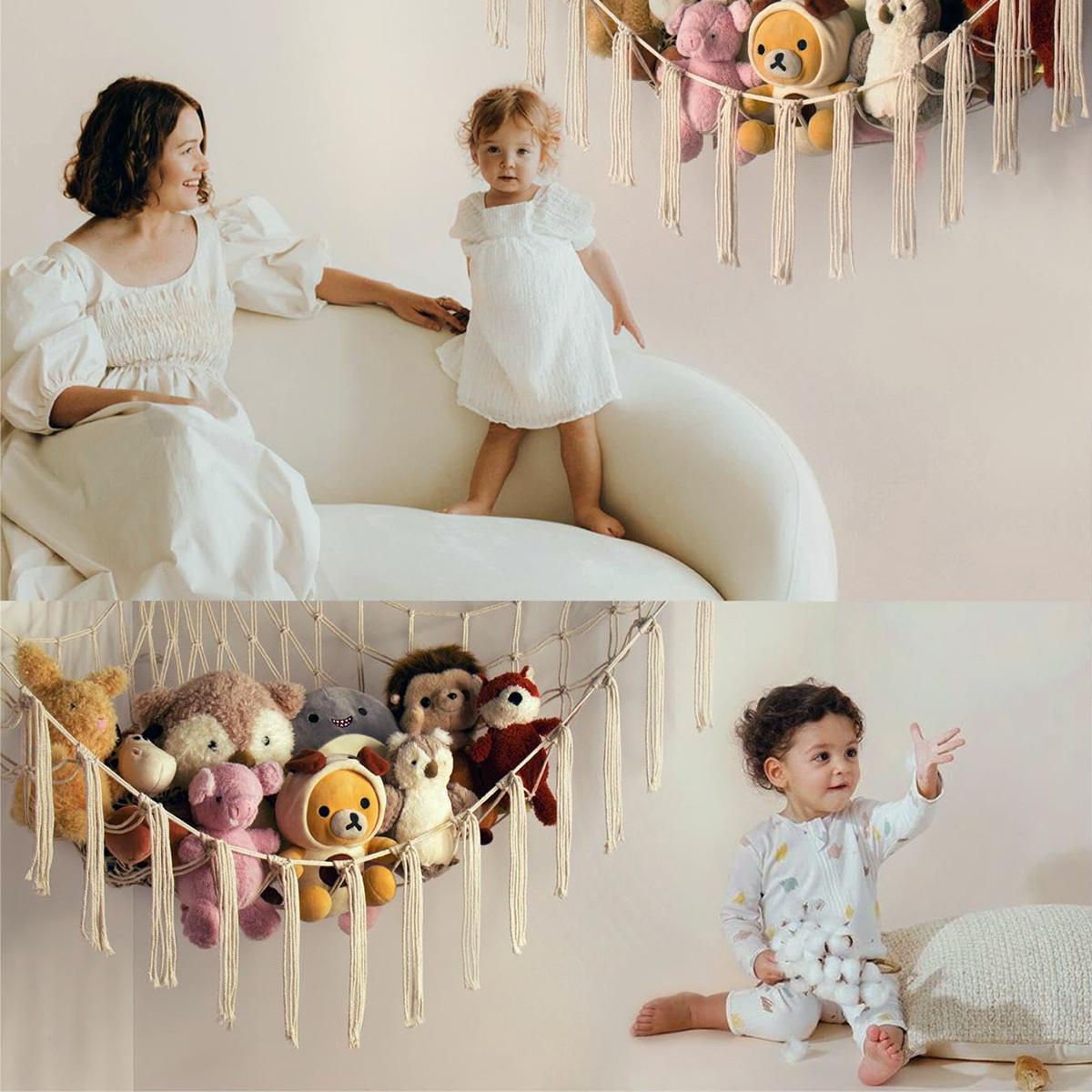 Stuffed Animal Storage Hammock Net Corner arge Toy Hammock Net for Stuffed Animals Room Decor - Cute Stuff Animal Organizer Plush Holder - Kids Baby Nursery Essentials Wall Bedroom Home Decor