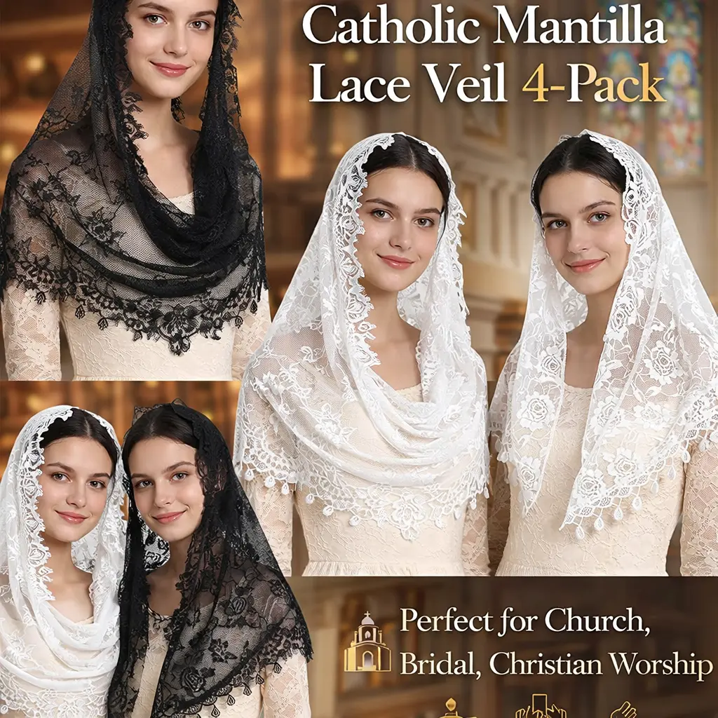4pcs Catholic Mantilla Veils - Christian Lace Women's Head Covering for Christmas, Church, Mother's Day, Birthday, Chapel Mass, Bridal Wedding Prayer