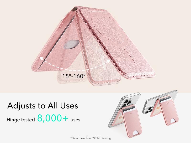 ESR Upgraded Aura for MagSafe Wallet, 5 Card-Holder with Adjustable Stand, Magnetic Wallet for iPhone 17/16/15/14/13/12 Series, Not for iPhone Mini, Vegan Leather, Pink