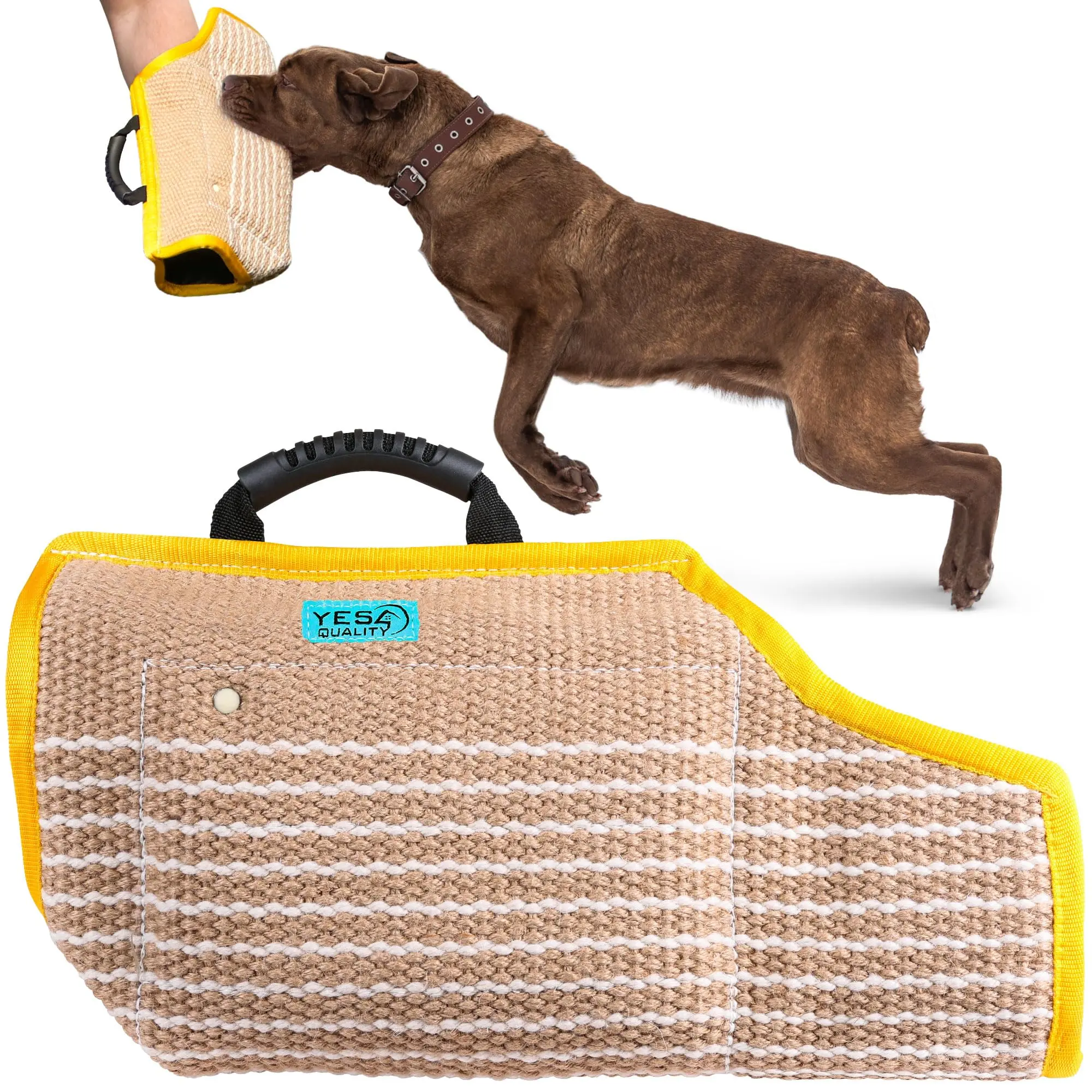 YES4QUALITY Jute Dog Bite Sleeve, 20x12in Tear-Resistant Safety Training Padded Arm Gear for Medium-Large Dogs, Closed End, Soft Handles for Maximum Control