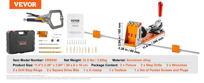 VEVOR Pocket Hole Jig Kit, TikTokShopBlackFriday, 34 Pcs Pocket Hole Jig System with 11" C-clamp, Fixture, Step Drills, Wrenches, Drill Stop Rings, Square Drive Bits, Toolbox, Adjustable, for DIY Carpentry Projects VEVOR Pocket Hole Jig Kit, TikTokShopBlackFriday, 34 Pcs Pocket Hole Jig System with 11" C-clamp, Fixture, Step Drills, Wrenches, Drill Stop Rings, Square Drive Bits, Toolbox, Adjustable, for DIY Carpentry Projects