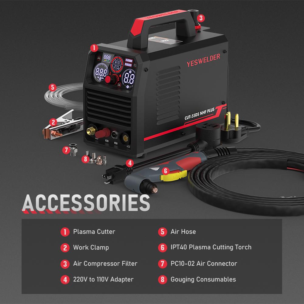 YESWELDER CUT-55DS-NHF-PLUS 110/220V Plasma Cutter 55Amp | Non-HF Start & Non-Touch Pilot Arc | Multifunctional Metal Cutting Machine for Quick Plate/Grid Cutting, Gouging & Marking