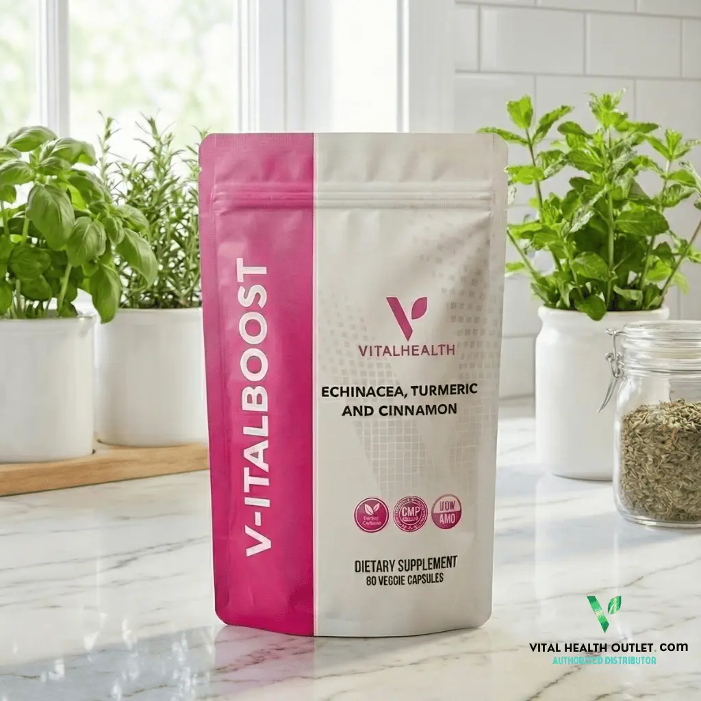 Vital Health V-Italboost Advanced Immune Support Formula with Garlic, Ginger, Echinacea, Turmeric, Vitamins C & D for Robust Defense
