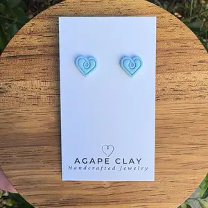 Blue Heart Polymer Clay Studs