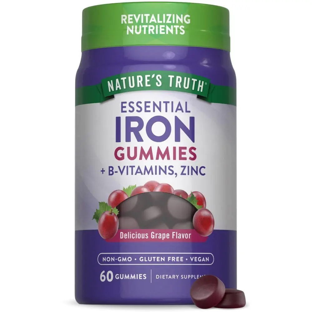 Nature's Truth Iron Gummies - 60 count - Vegan, Non-GMO & Gluten Free Supplement - with Zinc & B Vitamins - Grape Flavor