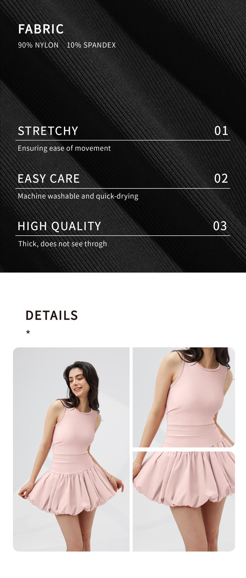 OQQfitness Womenswear Sports Sleeveless Bubble Skirt Summer Outfits with Puffy Beach Comfortable Basic Waist A Line Casual Mini Dress Going Out Trendy