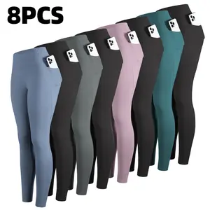 CHRLEISURE 3/5/7/8PCS High Waisted Pockets Leggings Soft Buttery Leggings  Workout Yoga Pants Workout Set For Women runner gym