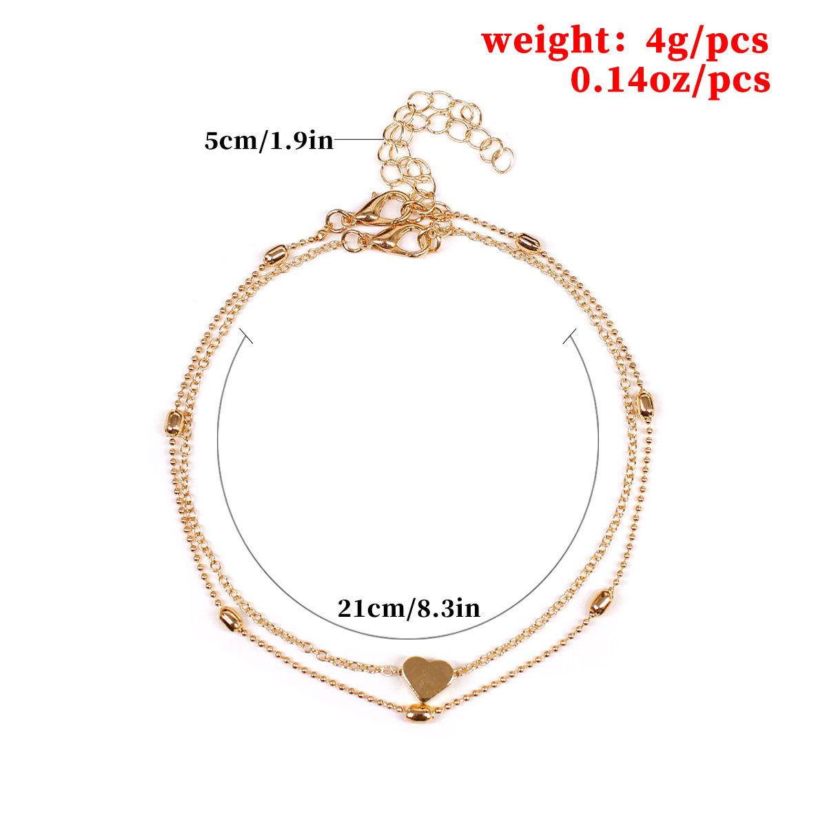 2026 Summer Collection New Beach Style Beaded Chain Heart-shaped Anklet Bracelet for Women Fashion Jewelry