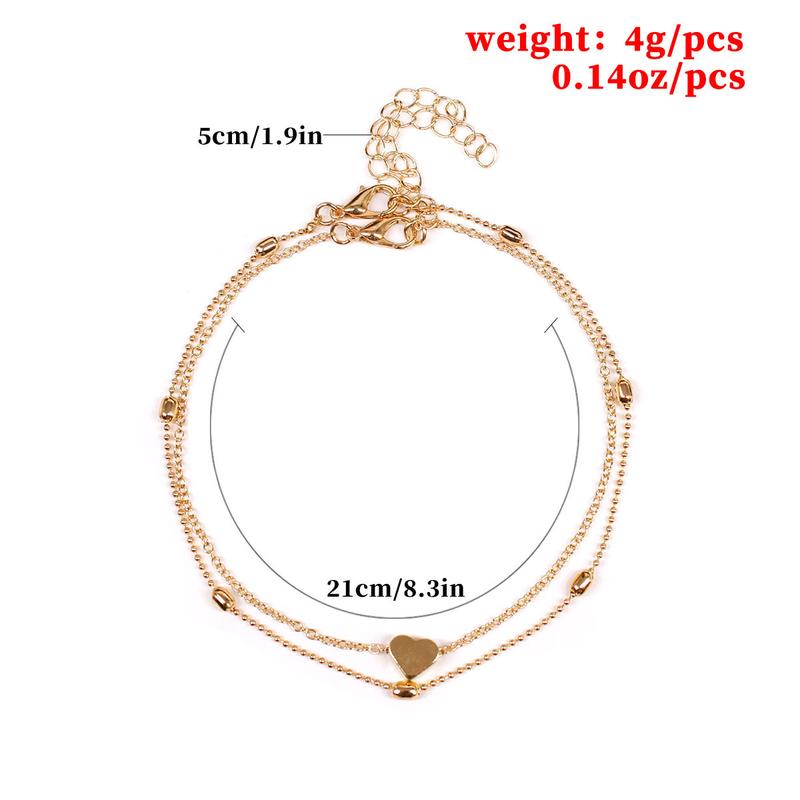 2026 Summer Collection New Beach Style Beaded Chain Heart-shaped Anklet Bracelet for Women Fashion Jewelry