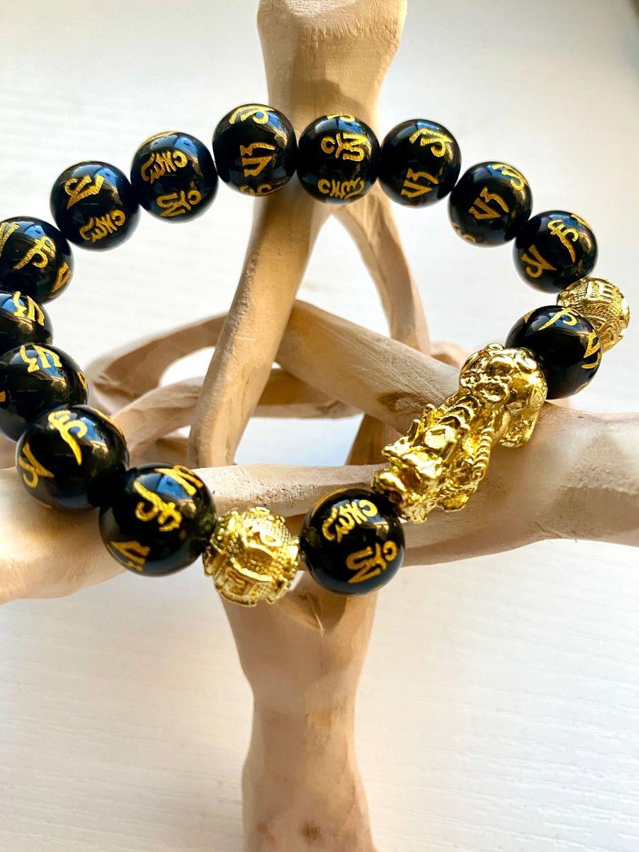 100% Authentic Obsidian feng shui bracelet 24k gold plated wealth bracelet 12mm