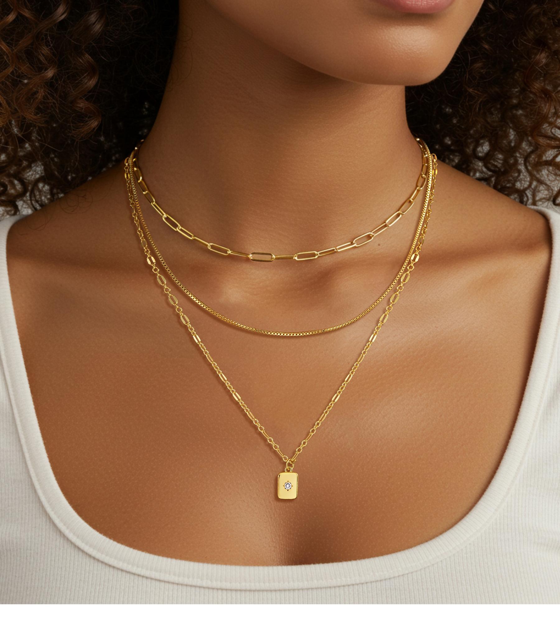 17KM 3Pcs 14K Gold Plated Layered Necklaces for Women , Trendy Stackable Choker Paperclip Box Chain Jewelry Set 17KM 3Pcs 14K Gold Plated Layered Necklaces for Women , Trendy Stackable Choker Paperclip Box Chain Jewelry Set