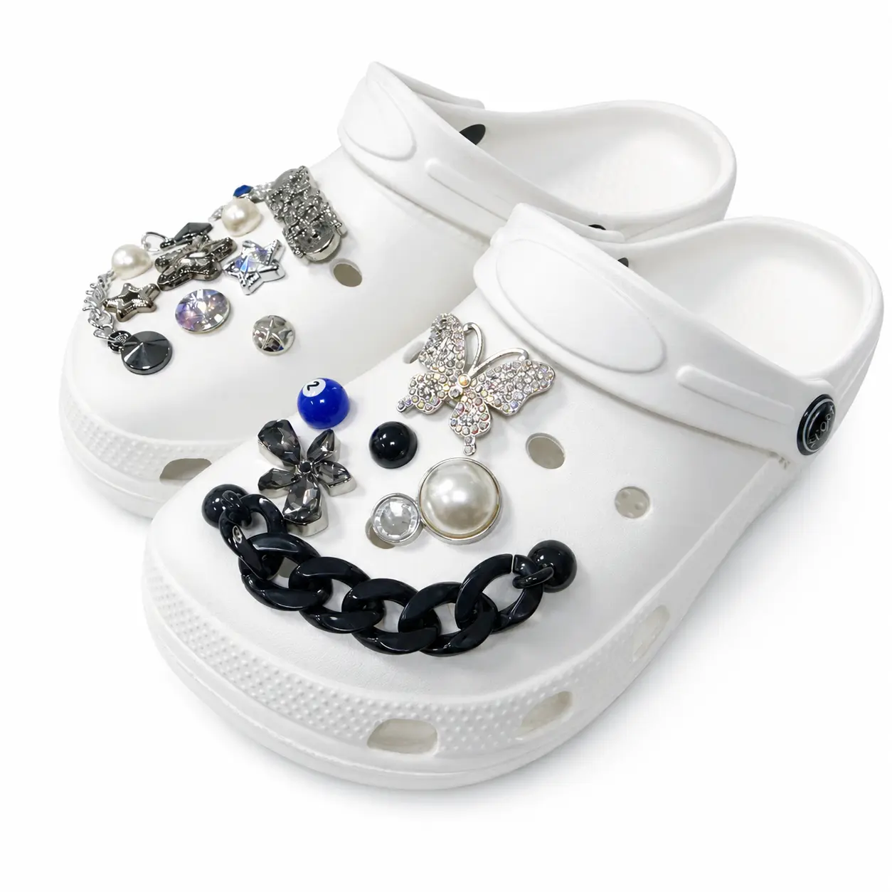 Women's Casual Rhinestone Butterfly Charm Clogs - EVA Upper, Flat Sole, Pearl, Star, Chain Accents, Lightweight Breathable Slip-On, Non-Slip Walking Shoes for Beach, Garden Use, Casual Clogs