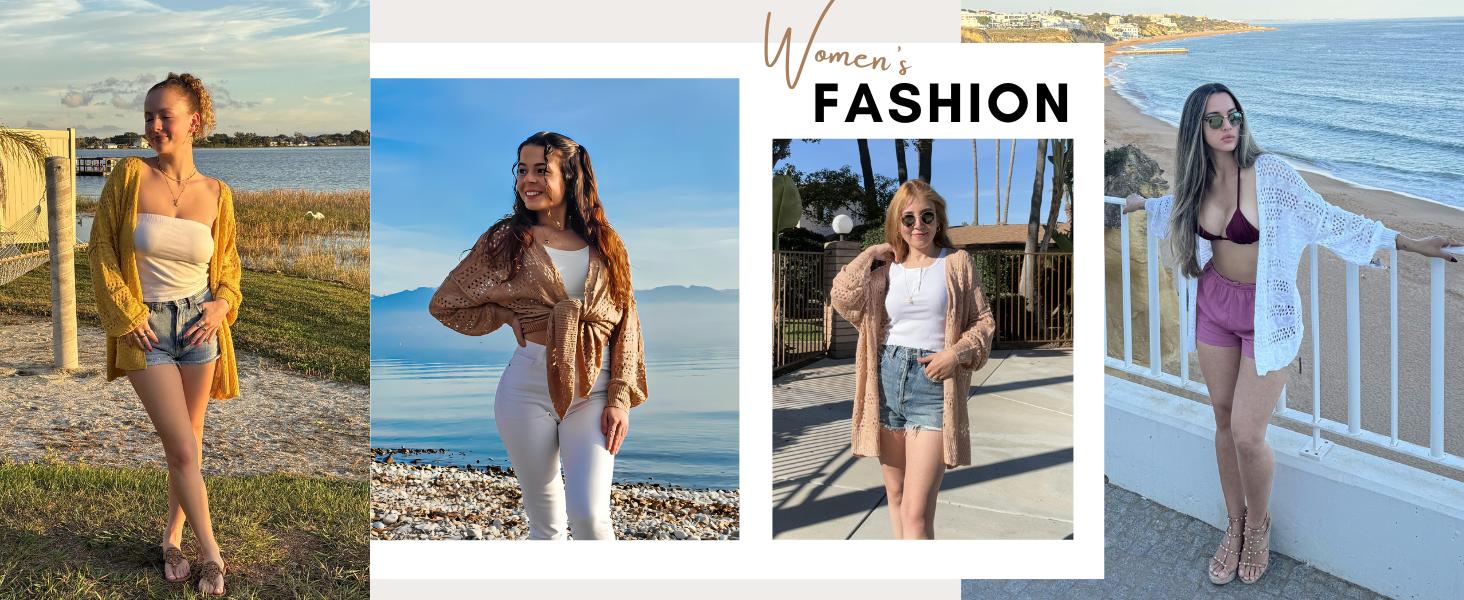 Women's Lightweight Crochet Cardigan Long Sleeve Open Front Oversized Summer Sweater Batwing Beach Fashion