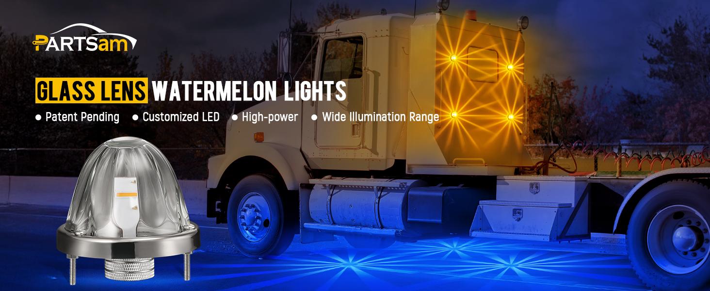 Partsam Dual Color Glass Watermelon Lights with Stainless Steel Bezel, Amber/Blue LED Watermelon Turn Signal Marker Lights for Kenworth Peterbilt 2Pcs Partsam Dual Color Glass Watermelon Lights with Stainless Steel Bezel, Amber/Blue LED Watermelon Turn Signal Marker Lights for Kenworth Peterbilt 2Pcs