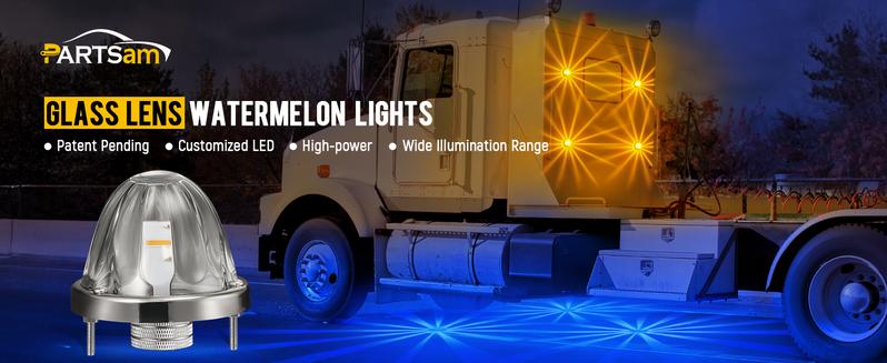 Partsam Dual Color Glass Watermelon Lights with Stainless Steel Bezel, Amber/Blue LED Watermelon Turn Signal Marker Lights for Kenworth Peterbilt 2Pcs Partsam Dual Color Glass Watermelon Lights with Stainless Steel Bezel, Amber/Blue LED Watermelon Turn Signal Marker Lights for Kenworth Peterbilt 2Pcs