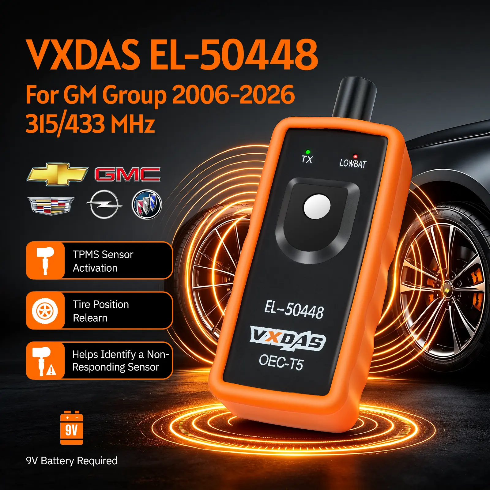 VXDAS EL-50448 Handheld TPMS DIY Relearn Tool for GM Cars/Trucks 2006-2026, Quick Reset Tire Pressure Sensor Activator for Chevy, GMC, Buick, Cadillac, Supports 315/433 MHz OEM Sensors