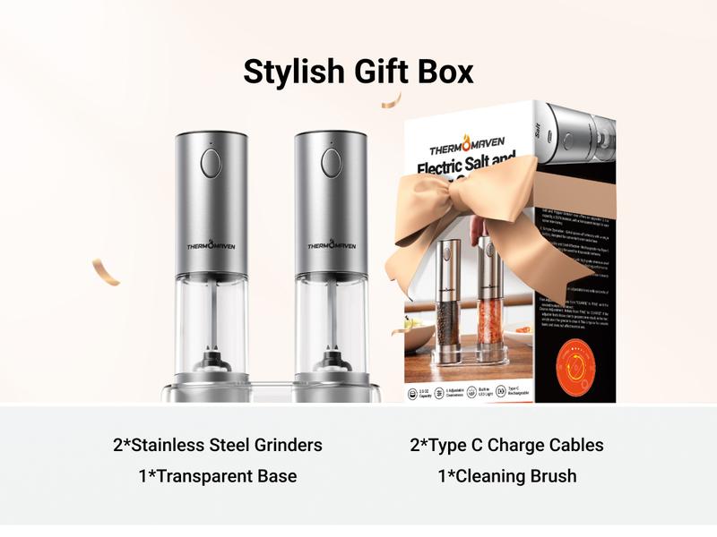 [Large Capacity and LED Light] Electric Salt and Pepper Grinder Set, 3.2oz Larger Rechargeable Automatic with 6 Adjustable Coarseness, Ground Cannon Shaker Peppermill, Black Friday and Christmas Gift