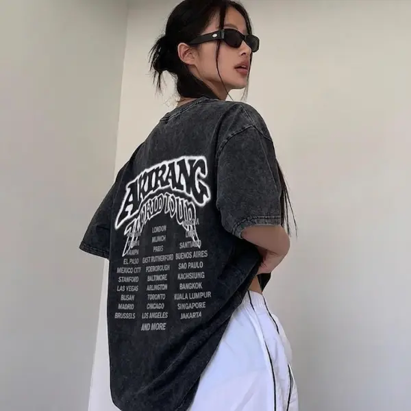 ARIRANG World Tour 2026 Vintage Wash T-Shirt, Korean Inspired Concert Graphic Tee, Oversized Acid Wash Streetwear Shirt