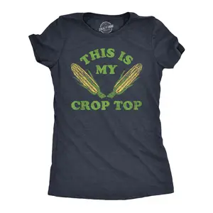 Womens This Is My Crop Top T Shirt Funny Farming Corn Crops Joke Tee for Ladies Funny Womens T Shirts Cute Vintage Fashion Casual Ladies T-Shirt Gift Food Tops for Women Funny Sarcastic Top Women's Novelty Tees Navy -