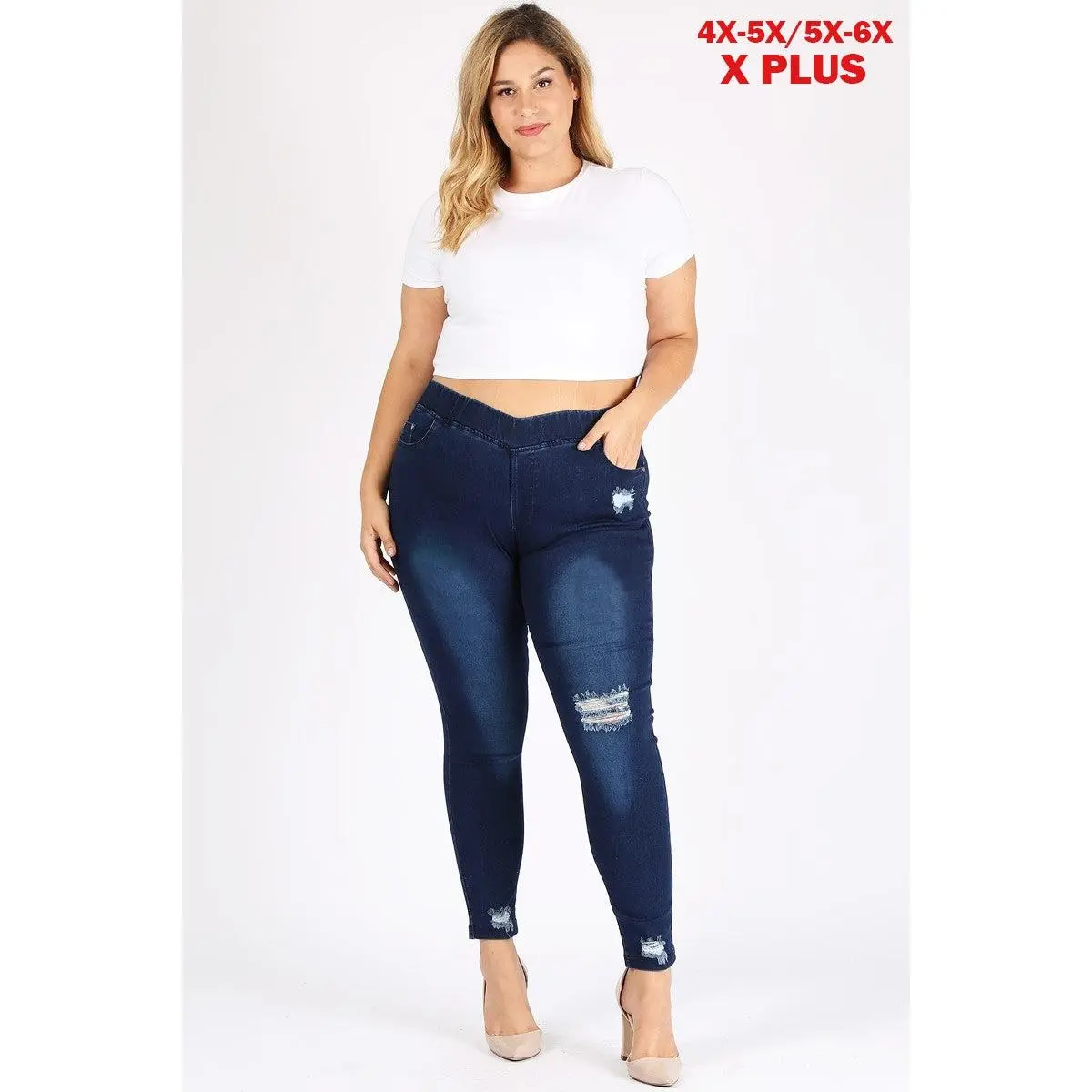 Women's Extended Plus Size 4X-5X Skinny Denim Jeggings, Cotton-Spandex Fabric, Belt-Compatible Style