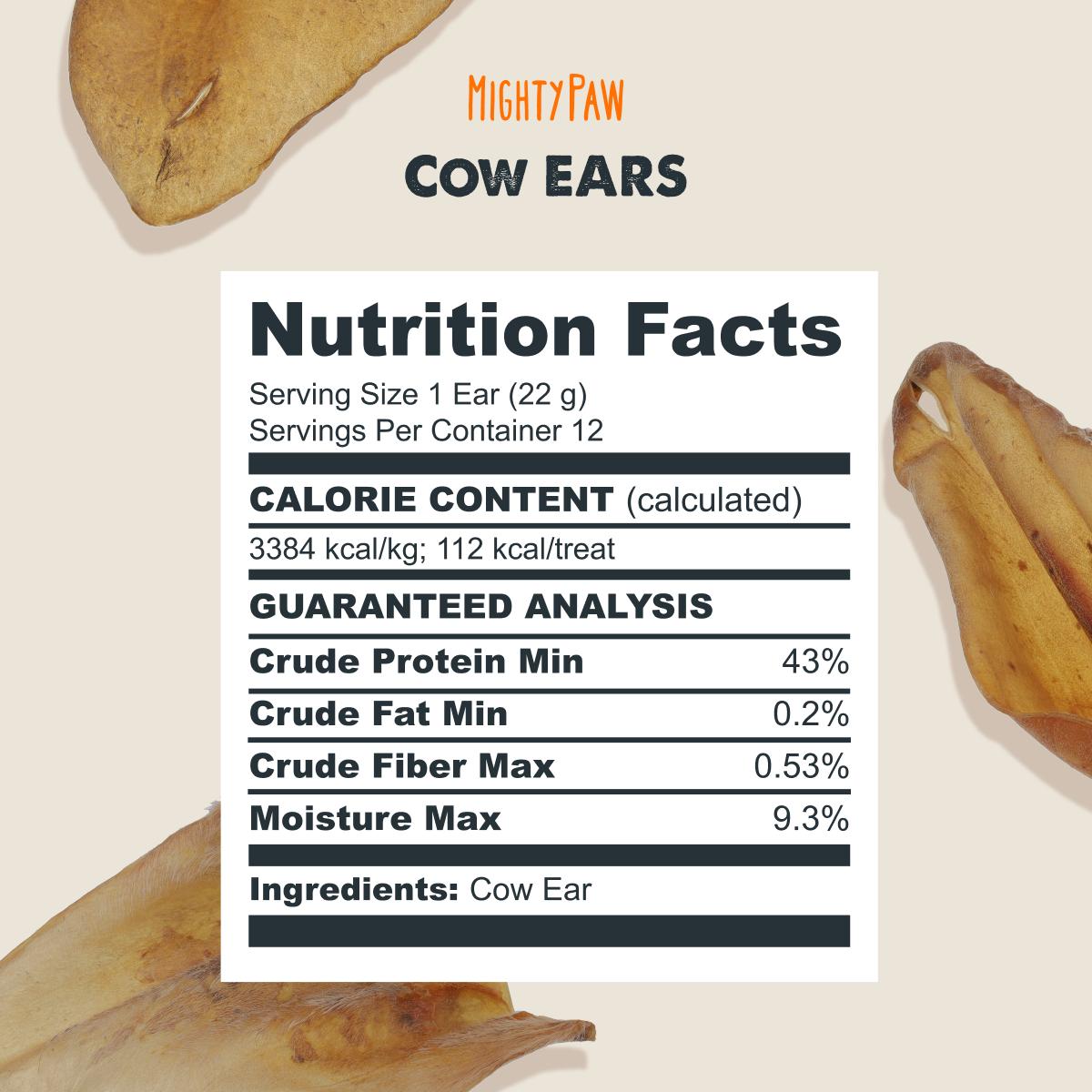 Mighty Paw Grass-Fed Cow Ear Chews for Dogs - All-Natural & Delicious High Protein Treats