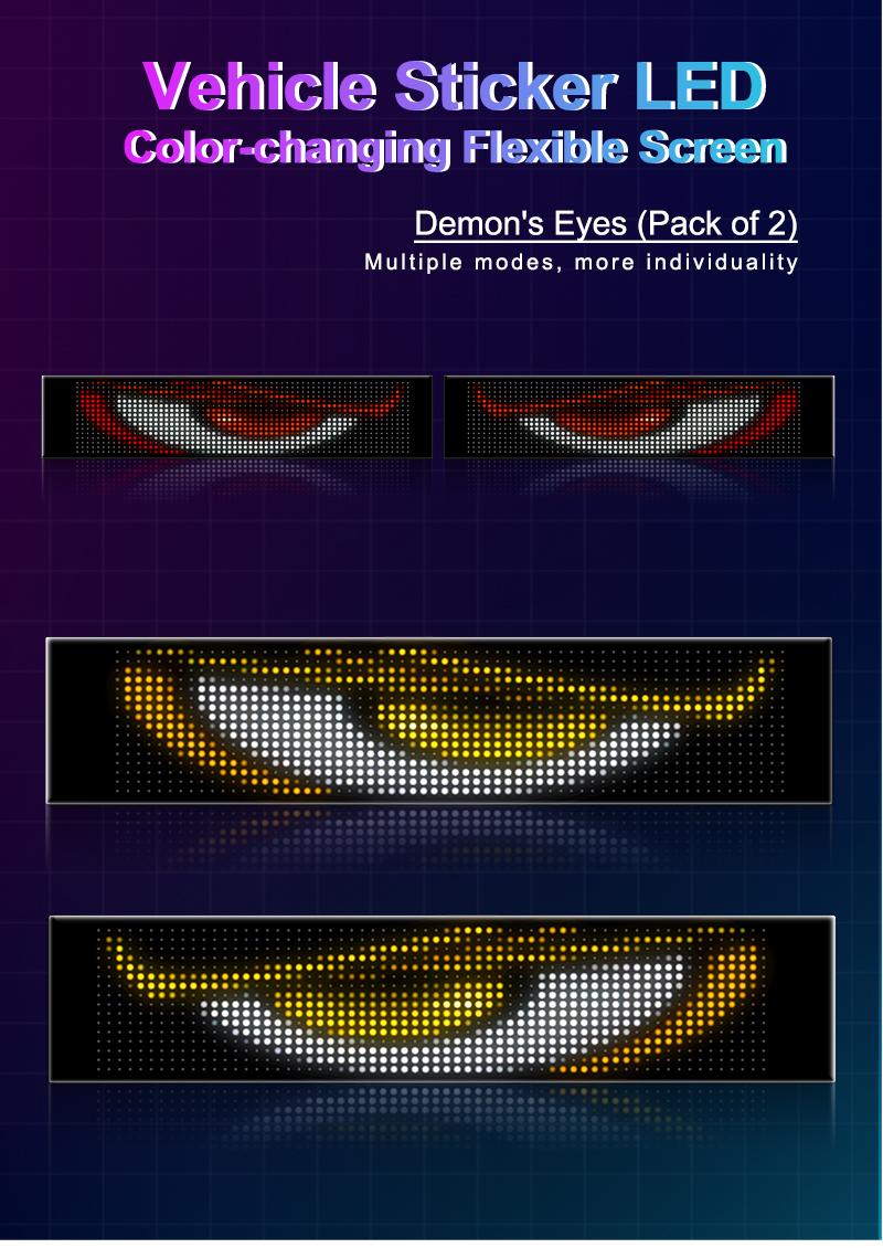 Programmable LED Devil's Eye Lights USB Power IP67 Waterproof Remote App Control Scrolling Windshield Display for Cars Trucks Halloween Christmas Gift Car Decorations 2Pcs 24"X5" LED Matrix Panel - Vehicle