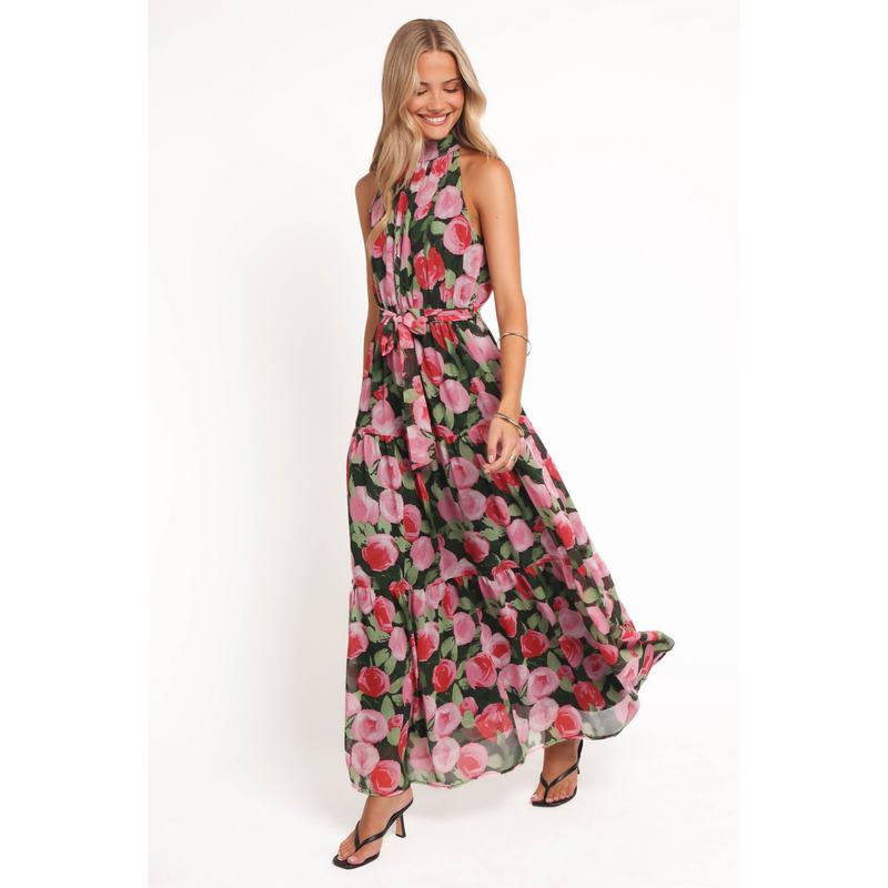 Caroline Maxi Halter Dress - Black Floral