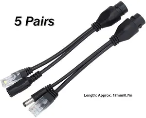 5 Pairs Passive Power over Ethernet (PoE) Kit - Injector & Splitter Set, Compatible with IP Camera Access Point Router Modem Switch, 50V, 30-40M/100-130ft Transmission Range