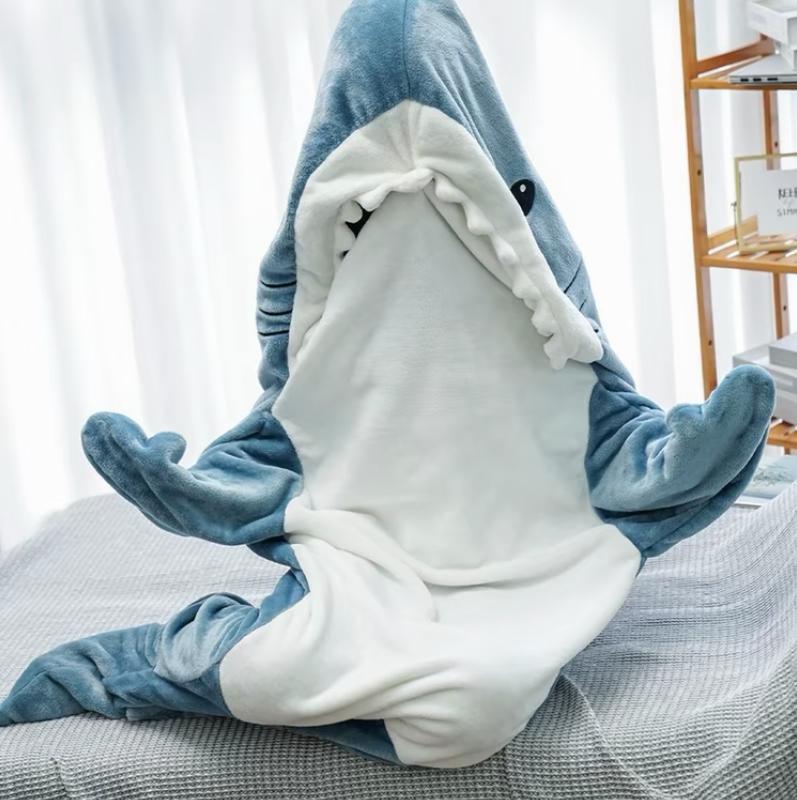 【Gift for kid or friend】Shark Onesie Blanket SuperSoftFlannel Costume Shark Blanket HoodieHome Sleeping Bagfor Kids & Adults Bedding Womenswear Loungewear Nightwear Basic