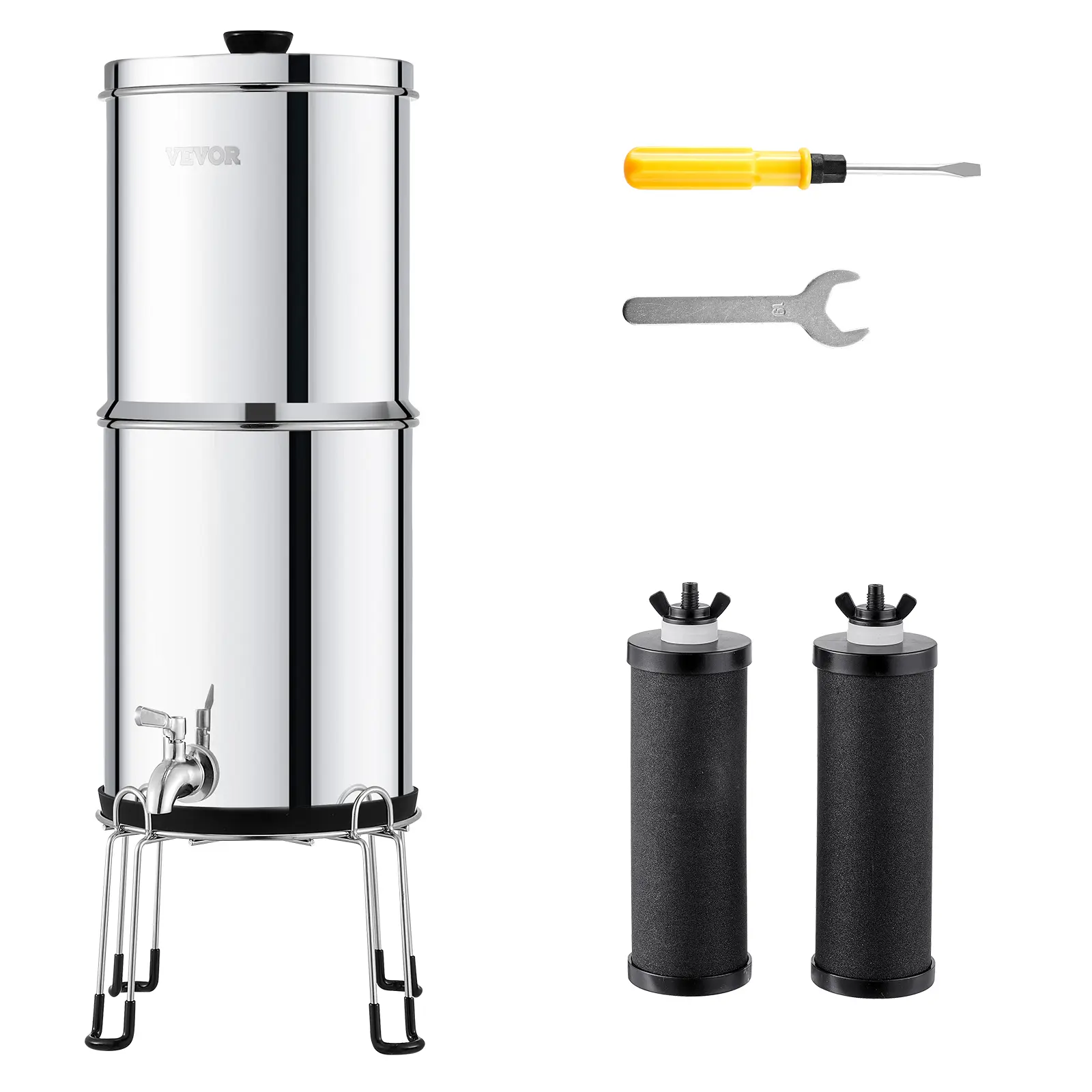 【SummerFinds】VEVOR Portable Gravity Water Filter System, 2.25G 304 Stainless-Steel Countertop Model, Cost-Effective Dual-Stage Water Filters, Reduces 99% Chlorine & Lead, Removes Impurities, W/ Spigot/Stand, for Home Camping, Water Cleaner, Rv